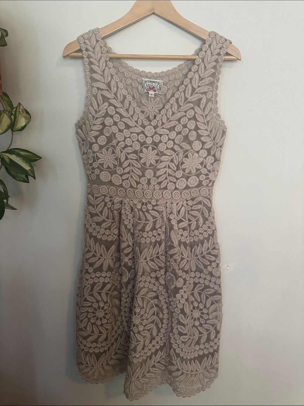 Silk Taupe Embroidered A-Line Dress